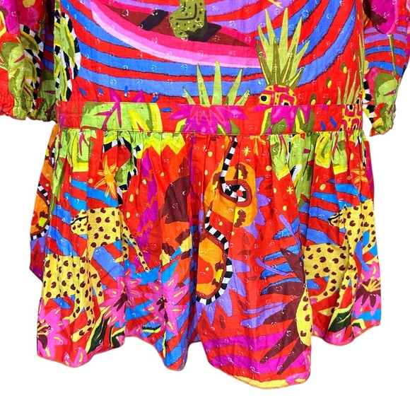 NEW FARM RIO Magic Forest Cotton Mini Dress M Tropical Dopamine Colorful Boho - Picture 10 of 16